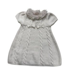 Gymboree white Cable Knit Dress Short Sleeve Faux Fur Collar Baby Girl 6-12M